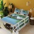 thumbnail image 3 of Ambesonne Beach Fitted & Top Sheet Set with Shams, Palms and Ocean Summer, White Green and Blue, 3 of 7