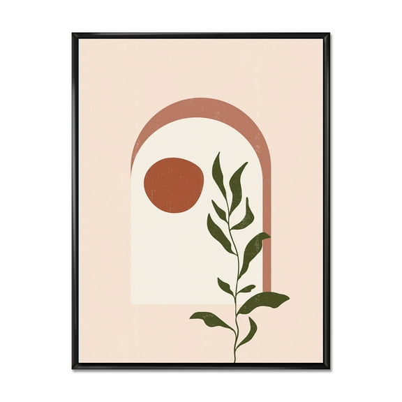 Designart 'Abstract Geometrical Leaf With Moon III' Modern Framed Canvas Wall Art Print