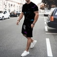 thumbnail image 2 of Men's Suits Modern Summer Printed Short Sleeve Crew Neck Top with Matching Tether Shorts Suit for All-Day Comfort and Style, 2 of 7
