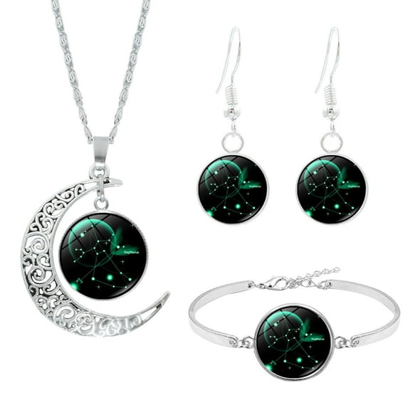BGZLEU Astrology - 12 Constellation Jewelry Set,Horoscope Sign Galaxy Crescent Half Moon Pendant Necklace Earrings Bracelet,Crescent Moon Glass Bead Pendant Necklace for Birthday/Christmas/Anniversary
