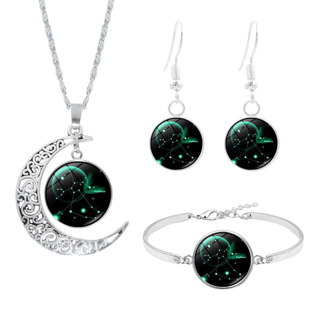 Xihbxyly Conjunto de Joyas de Constelación, Delicado Collar Astrológico, Pendientes y Pulsera a Juego, Estilo Único para Uso Diario, Regalo Perfecto para Mujeres, Cumpleaños o Aniversarios, Diseño Mu