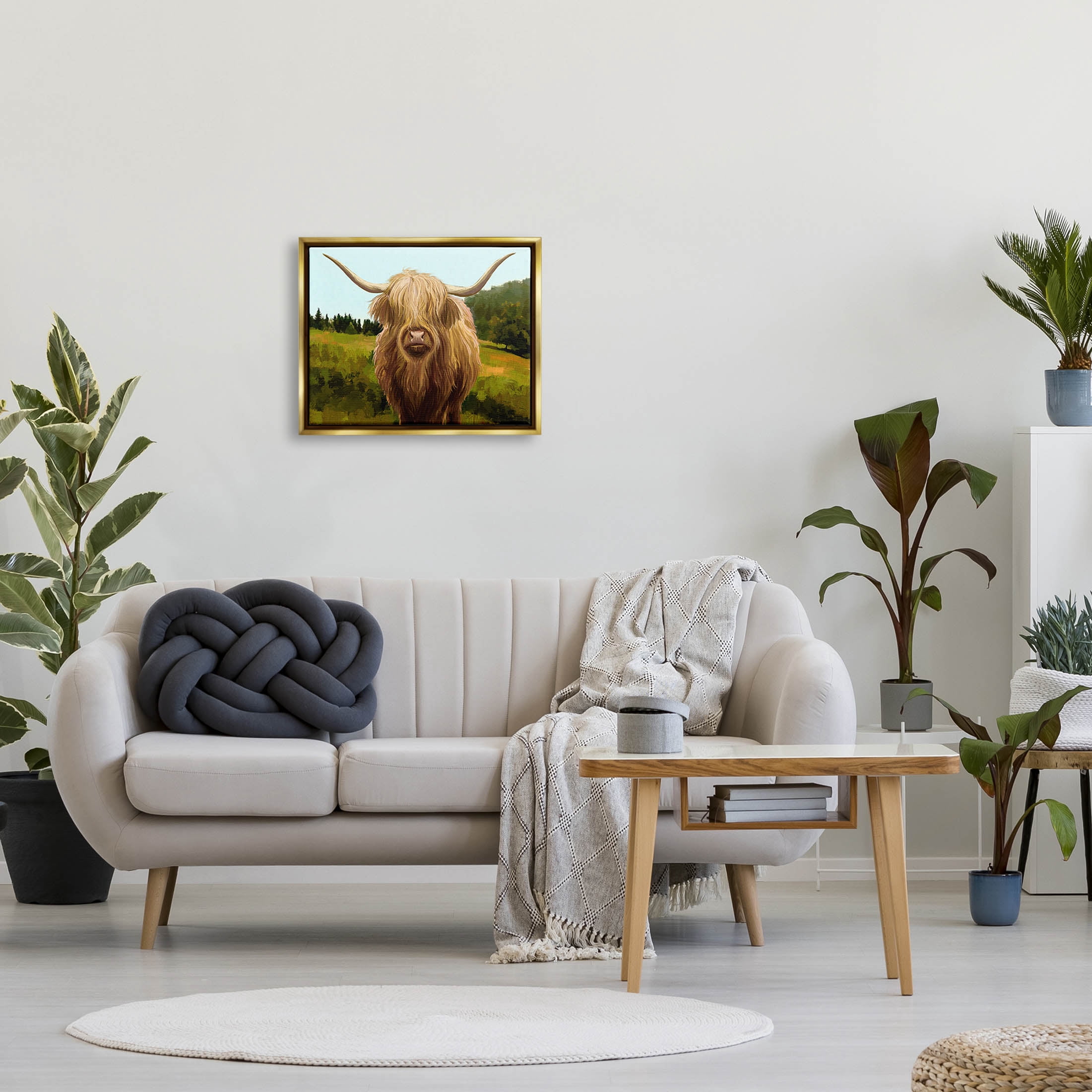 Stupell Industries Country Highland Cattle Grazing Painting Metallic Gold Floating Framed Canvas Print Wall Art, Design by Ziwei Li