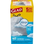 Glad OdorShield Tall Kitchen Drawstring Trash Bags, Fresh Clean, 13 Gallon, 40 Count