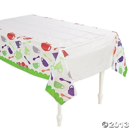 Custom Made Table Covers Tea Party Table Cover, 54 wide by 108 long Made of plastic White table cover with colorful tea party designs By Fun Express ()
