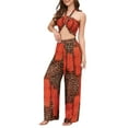 thumbnail image 2 of Liacowi 2Pcs Women Summer Outfits Leopard Patchwork Sleeveless Off-shoulder Tops and Loose Beach Wide Leg Pants, 2 of 9