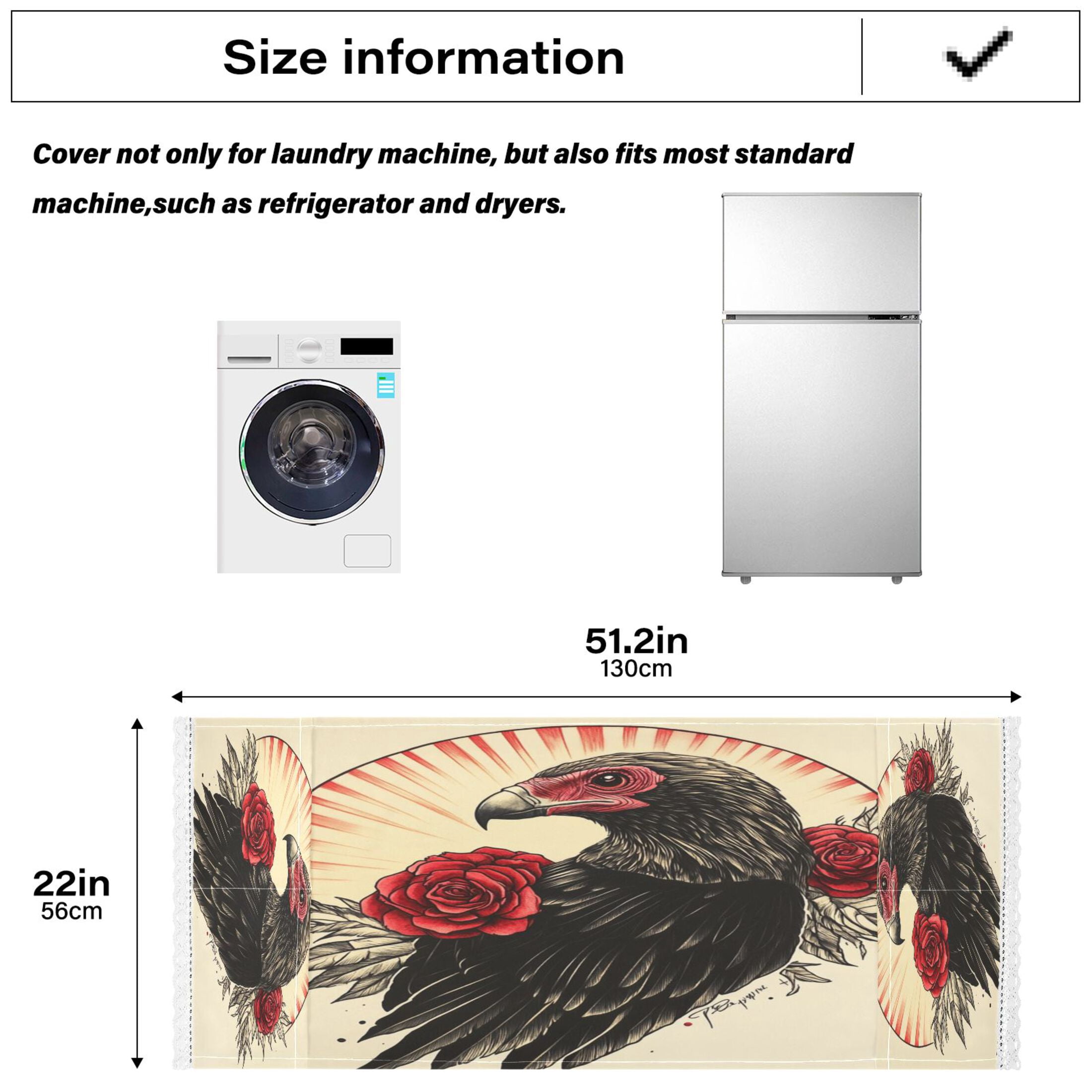 WOBOGO Illustration Of A Vulture with Red Roses on Its Back Washing Machine Cloth Dryer Refrigerator Top Cover Protective Non-Slip Mat For Kitchen Laundry