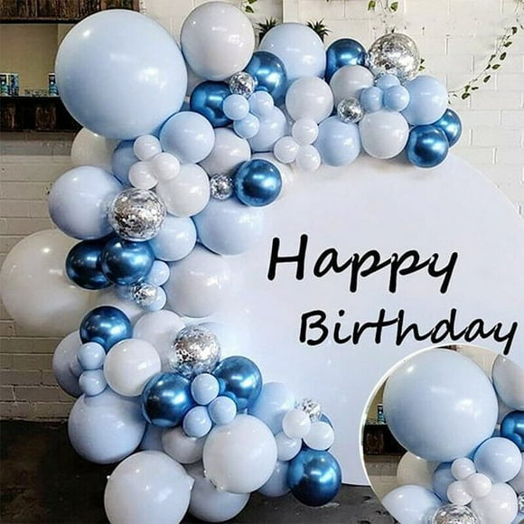ODOMY 103 Pzas Azul Plateado Balloons Confeti Latex Balloons con Accesorios de Globo para Cumpleaños, Baby Shower, Boda, Graduación, Aniversario, Decoraciones de Fiesta (Solo Balloons))