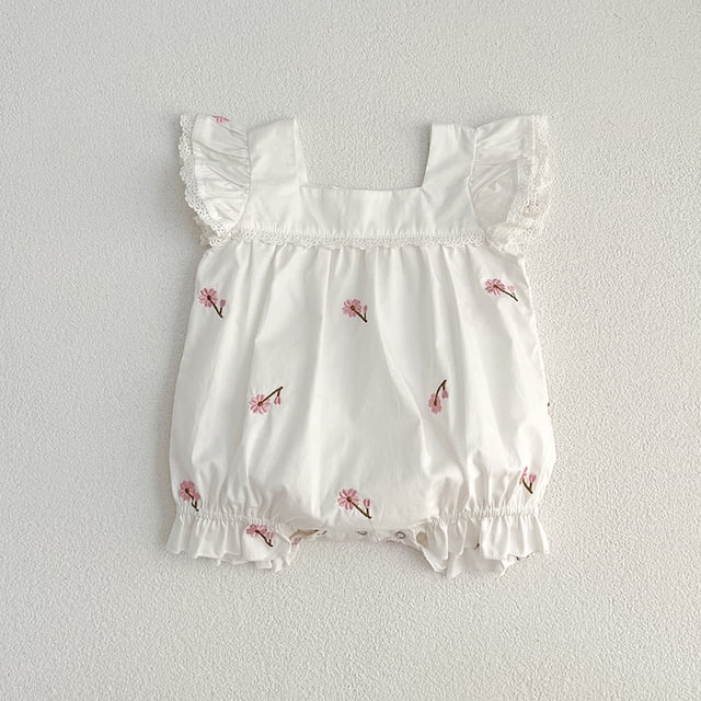 Pelele bonito de verano para bebé de 0 a 3 años, mono con mangas voladoras de encaje y cuello cuadrado, ropa Floral bordada de una pieza para bebé y niño