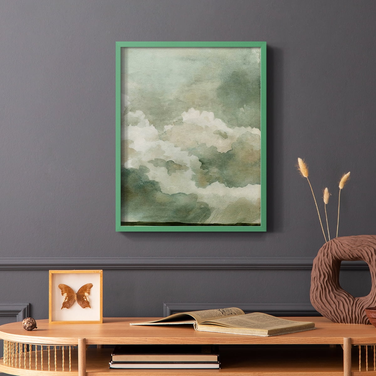Coming Rain II Framed Print in Green Solid Wood Framed Print No Nail Hanging