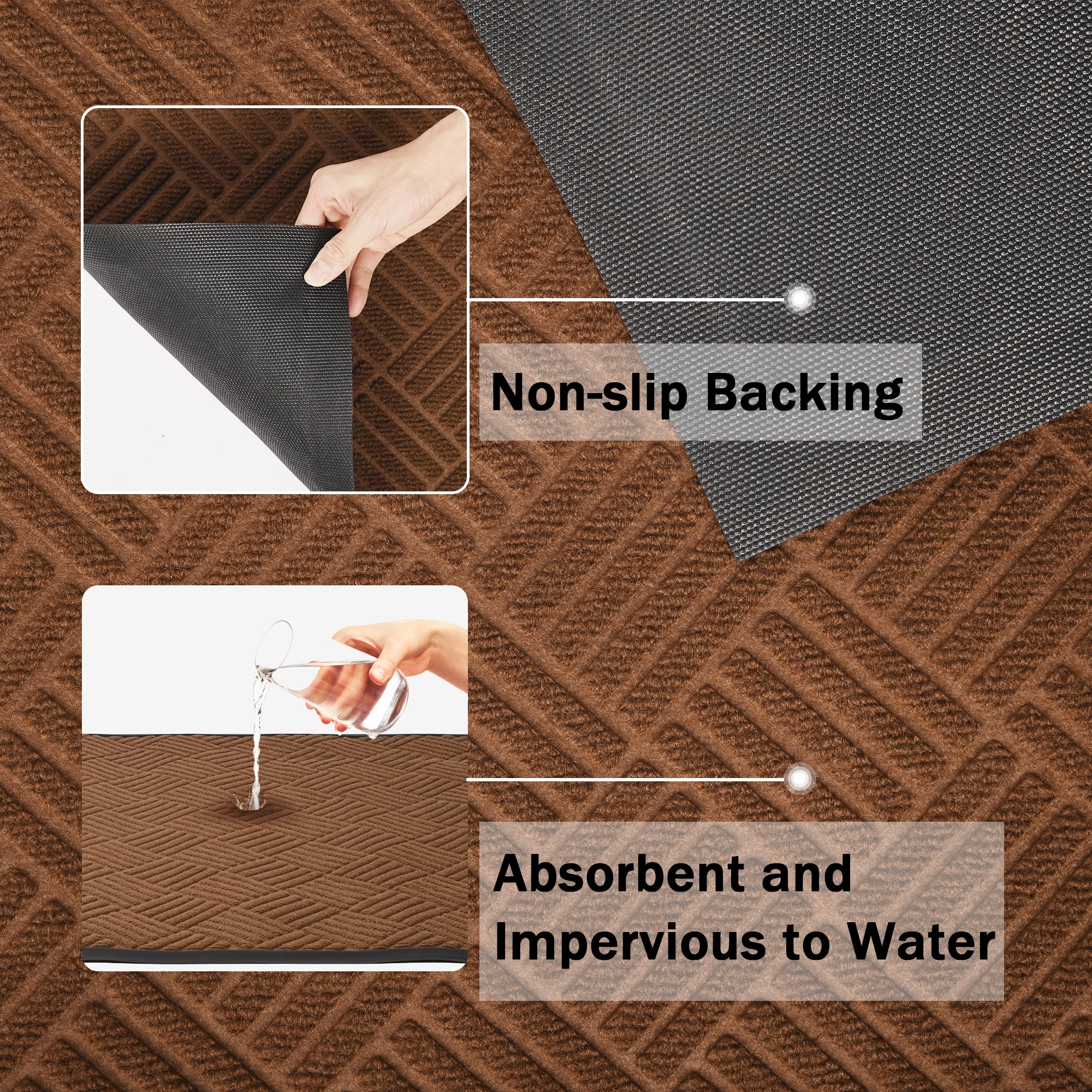 WANLISELL 3 x 5 ft Anti-Slip Carpet Door Mat, Entrance Floor Doormat, Entry Carpet Indoor Outdoor Entryway Rug, Brown