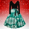 thumbnail image 2 of IROINNID Christmas Dresses for Women Sales Long Sleeve Christmas Print V-Neck Knee-High Dress,Green, 2 of 4