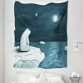 thumbnail image 1 of Winter Tapestry, Cartoon Style Hand Drawn Polar Bear in the Arctic Staring at the Moon Image Print, Fabric Wall Hanging Decor for Bedroom Living Room Dorm, 5 Sizes, Blue White, by Ambesonne, 1 of 1