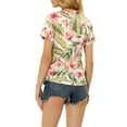 thumbnail image 4 of INSPIRE CHIC Women's Shirts Hawaiian Short Sleeve Tropical Floral Button Down Tops XS White Pink, 4 of 8
