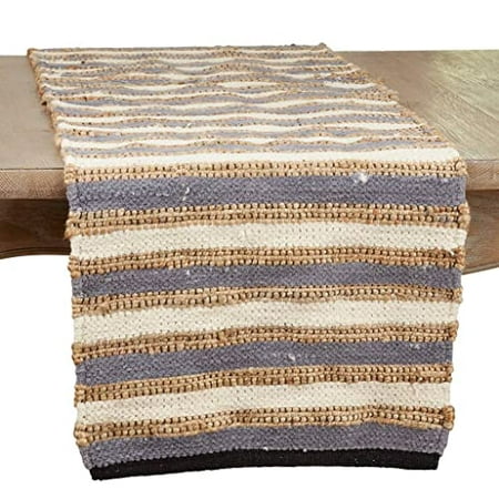 

Fennco Styles Striped Chindi Cotton Jute Table Runner 16 W x 72 L - Blue Handwoven Table Cover for Home Dining Room Banquets Family Gatherings and Special Occasions
