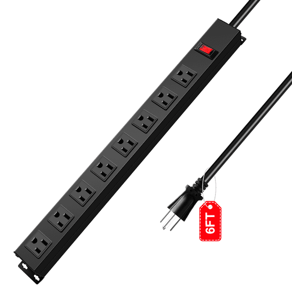 VILONG 8-Outlet Power Strip Surge Protector Heavy Duty, Multiple Outlet Plug, Wall Mount,1200J 1875W 6ft Extension Cord for Indoor (Black, ETL Listed)
