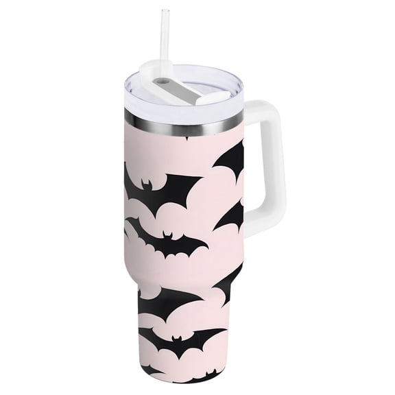Silhouette Bats Tumbler with Handle and Straw Lid 40 oz Insulated Vacuum Water Bottle Stainless Steel Travel Cup