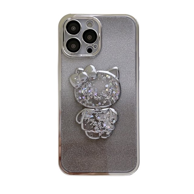 Flow Sand Kitty Cat Purple Clear Glitter Funda Para Teléfono Compatible Con iPhone 14 13 12 11 Pro MAX 7 8 14 Plus XR X XS Lujo 6D Chapado Gradiente Suave Carcasa Lente Proteger Cubierta Gao Jiahui unisex