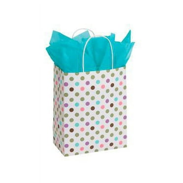 SSWBasics Medium Playful Polkadot Paper Shopping Bags - 8 ¼”L x 4 ¾”D x 10 ½”H - Case of 100