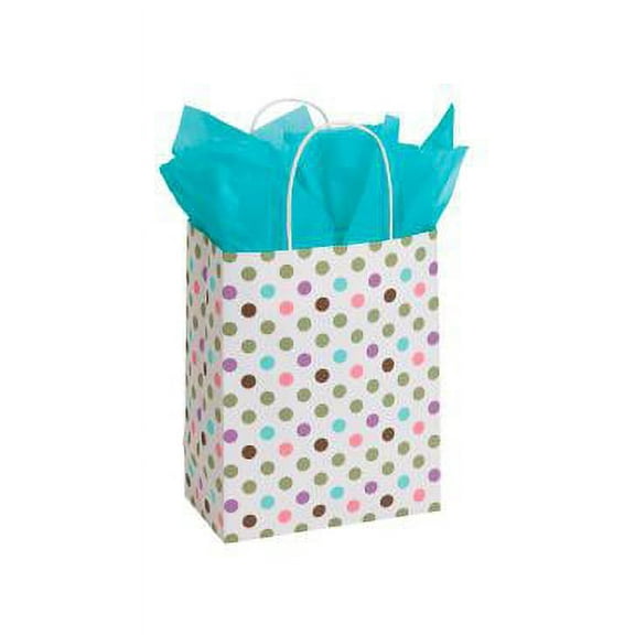 SSWBasics Medium Playful Polkadot Paper Shopping Bags - 8 ¼”L x 4 ¾”D x 10 ½”H - Case of 100