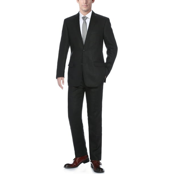 Verno - Men's Black 100% Linen Classic Fit 2-piece Suit - Walmart.com ...