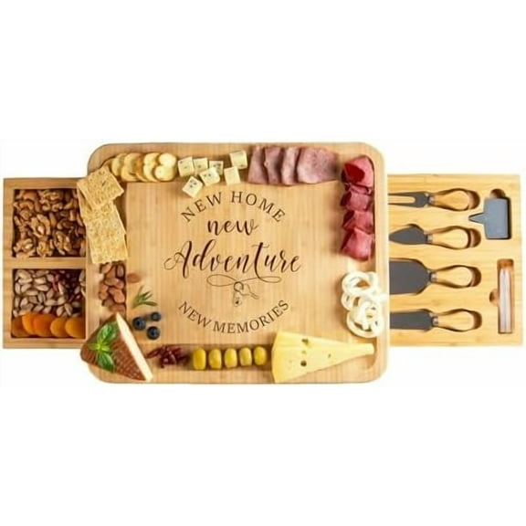 Charcuterie Board Set Gift- Housewarming Gifts for New Home Homeowner, New Home Gift Couple, Engraved Bamboo Cheese Board for Serving, First House Presents for Neighbor Friends, Realtor Closing Gifts