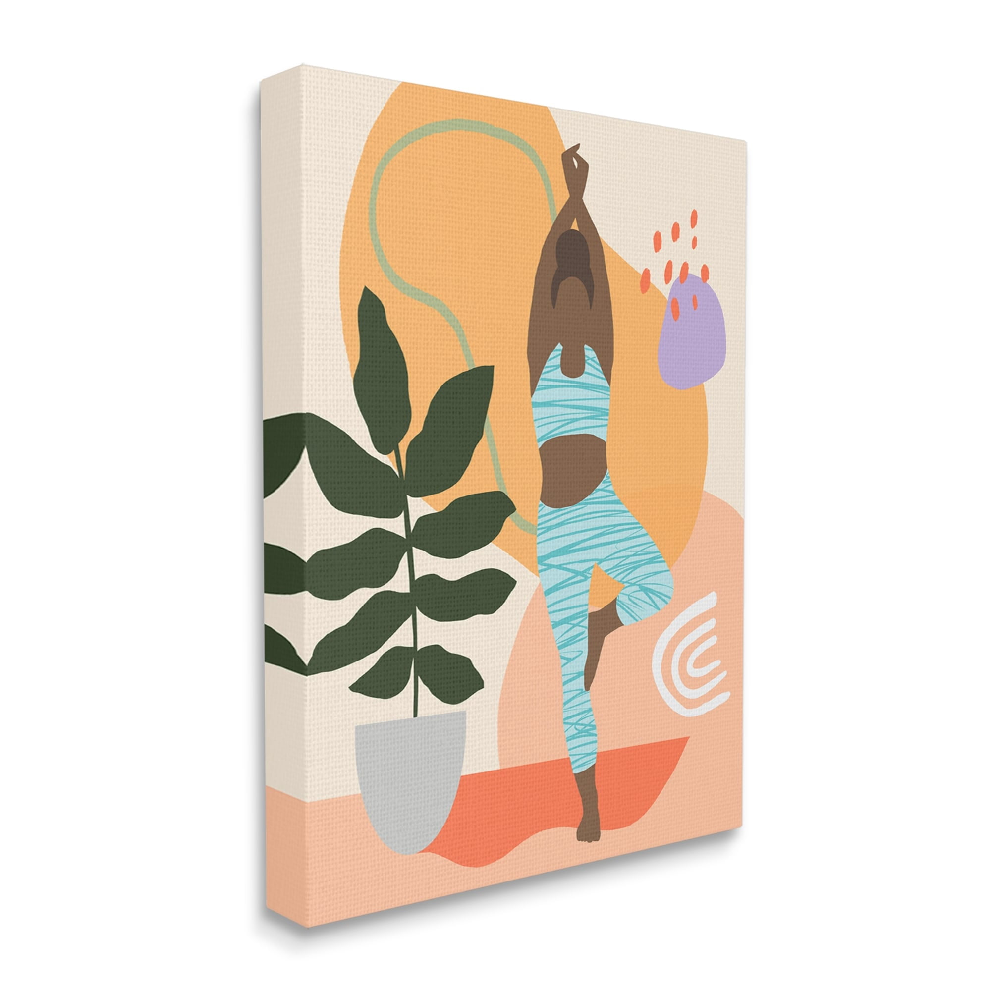 Stupell Industries Exercising Yoga Botanical Plant Abstract Shapes Graphic Art Gallery-Wrapped Canvas Print Wall Art, 16x20, by Annie Warren