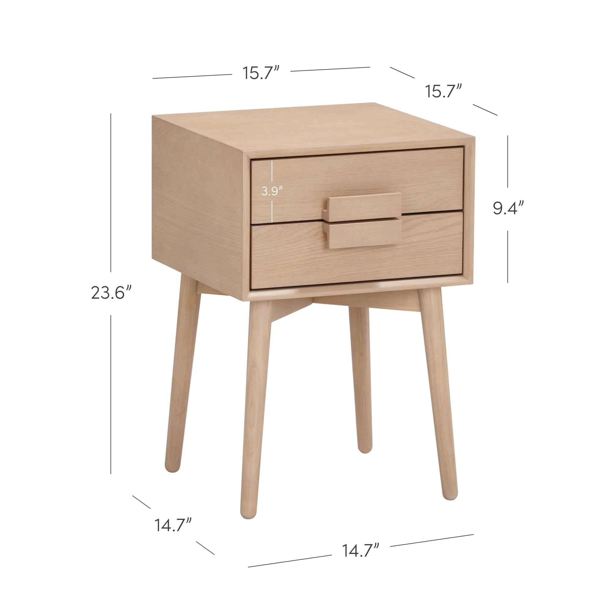 Nathan James Harper 2-Drawer Mid Century Modern Nightstand, Solid Wood Nightstand in Raw Oak