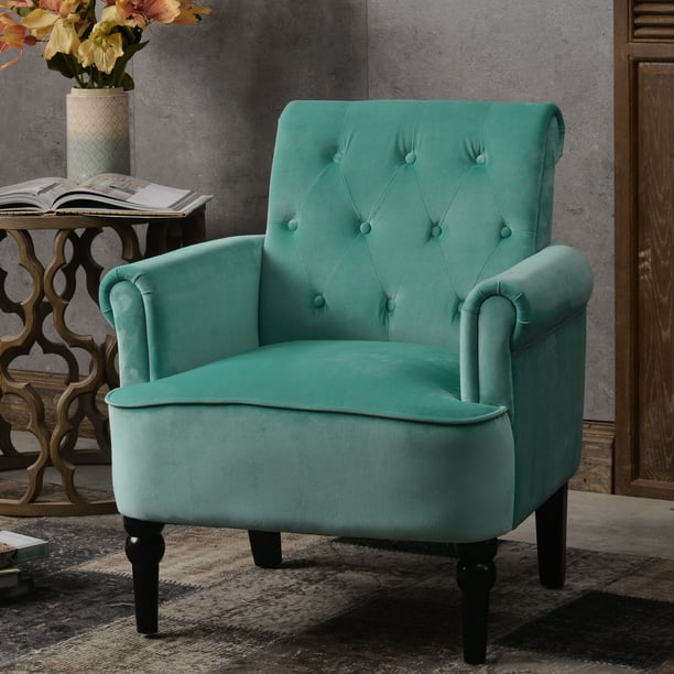 Button Tufted Accent Armchairs Living Room Roll Arm Velvet Chair Club