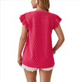 thumbnail image 3 of Blusa de Mujer con Cuello en V y Mangas con Volantes, Holgada, Elegante, Informal, , de Verano, Color Rosa y Rojo, Talla L, 3 of 10