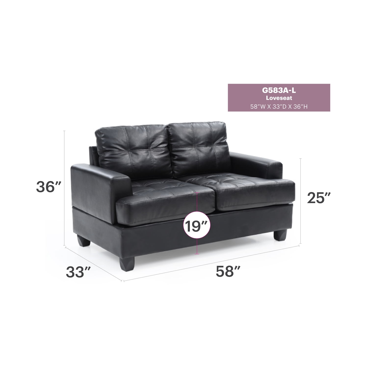 Glory Furniture Sandridge Faux Leather Loveseat in Black