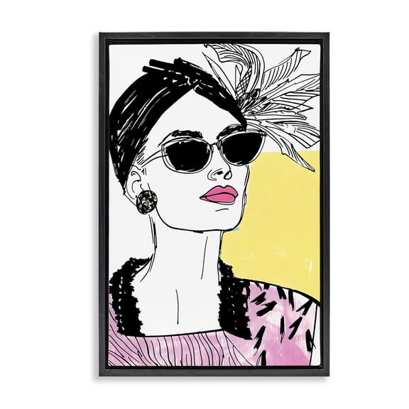 Stupell Industries Contemporary The Rebel Muse Portrait Black Floating Frame Canvas Art, 17 x 25, by Andrea Haase
