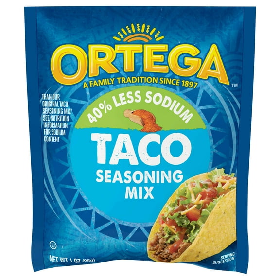 Ortega 40% Less Sodium Taco Seasoning Mix, Kosher, 1 oz