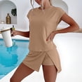 thumbnail image 4 of IWRICH Skort Sets for Women 2 Pieces Summer Casual Outfits Two Pieces Travel Short Sleeve Lined Split Athletic Skirt Sets Khaki XL, 4 of 7