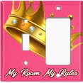 thumbnail image 2 of Metal Light Switch Plate Outlet Cover (My Room My Rules Crown Pink Tilted - Single Toggle Single Rocker), 2 of 2