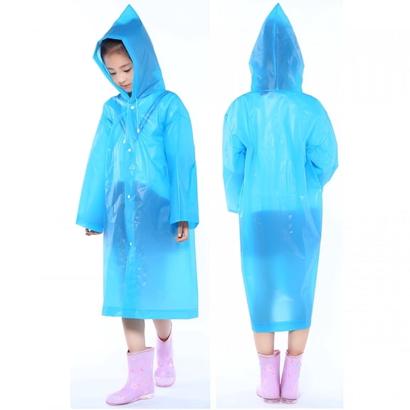 TELOLY Portable Reusable Rain Poncho, Blue, Size 6-12 Years