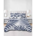 thumbnail image 2 of Quilts Twin-XL Size Bedding Set, Navy Blue Palm Leaves Lightweight Quilted Comforter, Summer Botanical Tropical Plants Soft Reversible Bedspread Coverlet with Pillow Covers for All Season, 68" x 98", 2 of 7