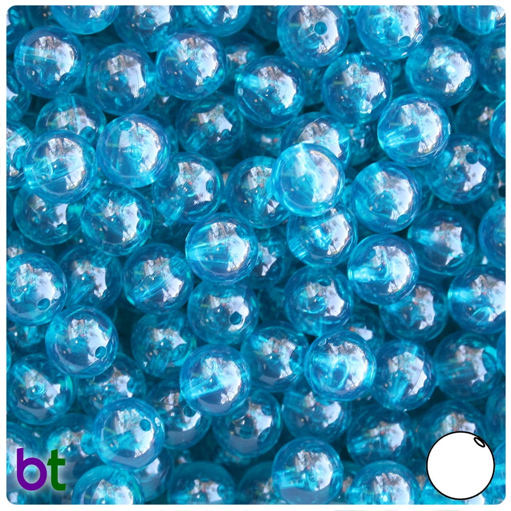 BeadTin Teal Transparent 10mm Round Plastic Beads (150pcs)