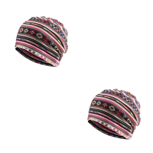 Baohd Bonnet Chapeau Musulman Hijab Imprimé Floral Foulard Coloré Turban Stretch Tête Wrap Mode Oreille Protection Bandeau Bonnet Rose Rouge Bande 2Set