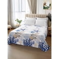 thumbnail image 3 of Full Size Flat Sheet Only, Starfish Soft Brushed Microfiber Bed Sheets, Blue Ocean Coastal Coral Shell Nautical Boat Hotel Quality Breathable Bedding Top Sheet, Easy Care, 66"x102", 3 of 9