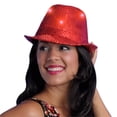 thumbnail image 2 of Sombrero Fedora con luces LED parpadeantes y lentejuelas rojas, 2 of 3