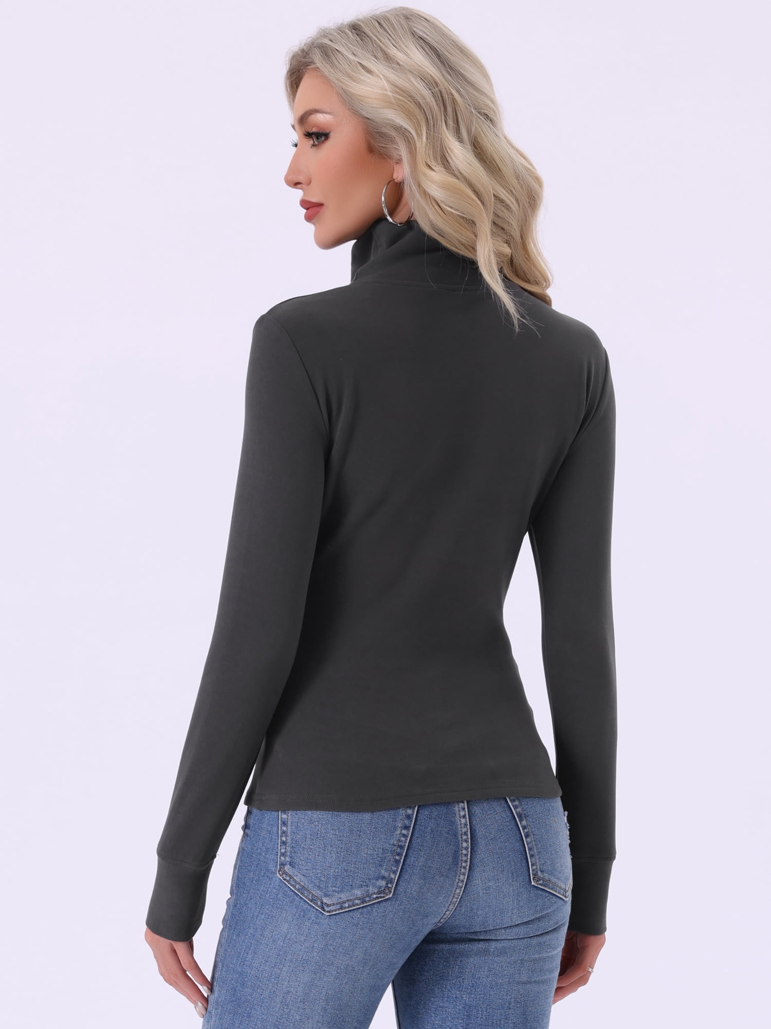 DARING DIVA Women's Mock Turtle Long Sleeve Shirts Fall Winter Warm Top S Gray