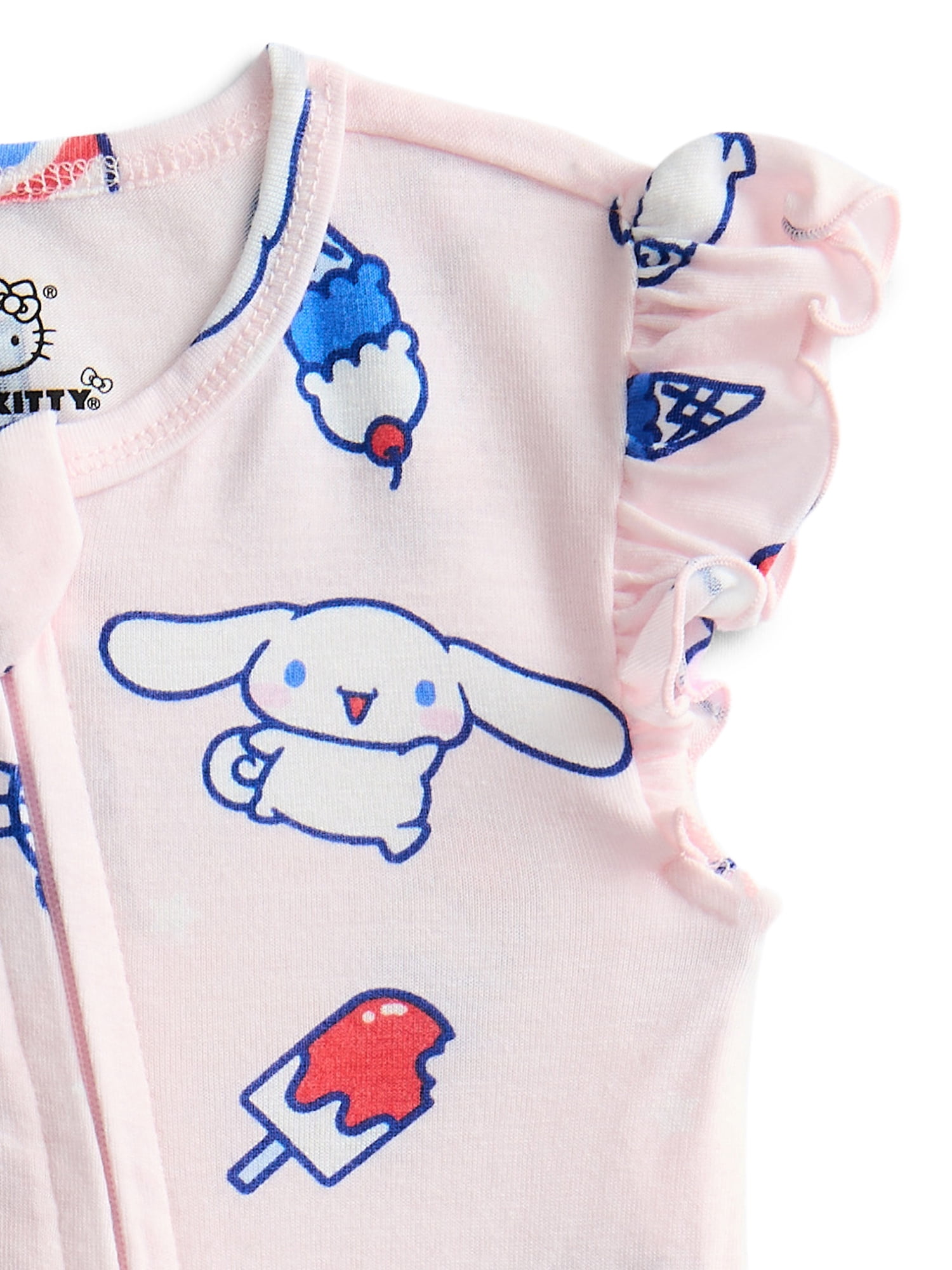 Hello Kitty Baby Girls Cozy and Comfortable Patriotic Americana Shortie Romper, Sizes NB-24M