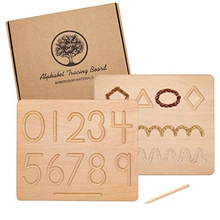 JETM·HH Number Tracing Board, Wooden Montessori Toys for Kids Age 3-6 Double Sided Numbers&Patterns, Preschool Gift for Child