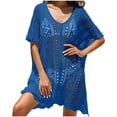 thumbnail image 2 of Cavosen Womens Swim Cover up Crochet Knitted Hollow Out Dress Bikinis Swimsuit Cover Ups Short Sleeve Scoop Neck Sheer Scalloped Hem Swimwear Kaftan Plain Bathing Suit Kimono, 2 of 4