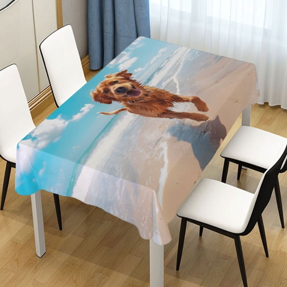 Ryvnso Cute Dog on Beach Rectangle Table Cloth Tablecover Dinning Tablecloth 54"x72"