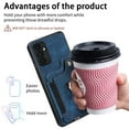 thumbnail image 6 of ELEHOLD for Samsung Galaxy S21 FE Case with Ring Holder, Galaxy S21 FE Wallet Case with RFID Blocking Card Holder Wristlet Strap, Magnetic Button Flip Folio Kickstand Shockproof Phone Cover,Blue, 6 of 10