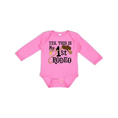 

Inktastic Yes This is My 1st Rodeo- Cowboy Hat with Pink Band Lasso Gift Baby Girl Long Sleeve Bodysuit