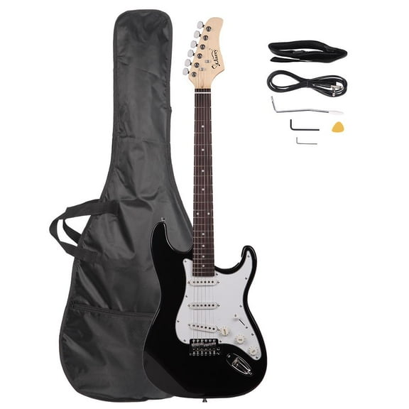 Glarry Rosewood Fingerboard 22 Frets Electric Guitar with Guitar Bag, Strap, Pick, Black