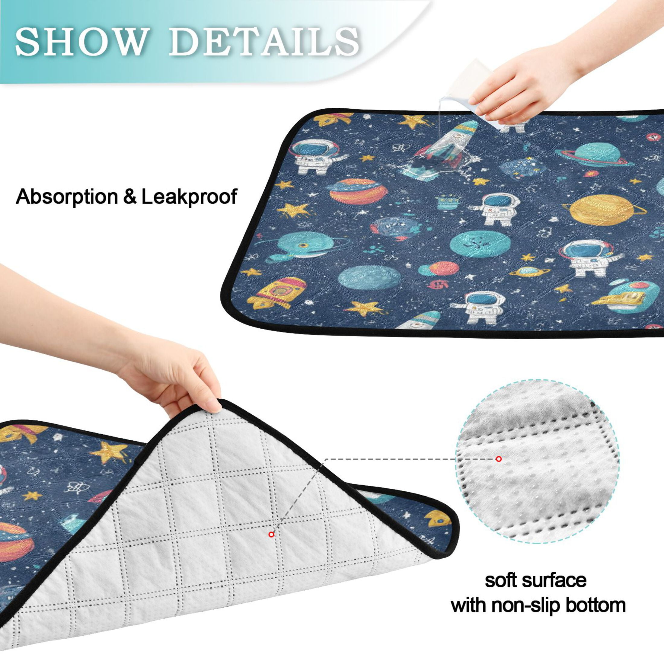Qxltty Space Themed Cat litter Pads Pet Set of 3 Diaper Mats Center Anti-leakage Layer Absorbent Soft and Comfortable