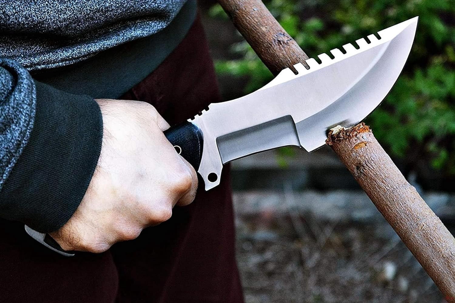 Handmade D2 Steel Tracker Knife 12" - Full Tang Fixed Blade - Micarta Handle & Leather Sheath - Bushcraft Outdoor Camping & Survival Hunting Knife - Collector Hunter Gifts